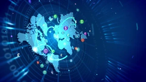 Abstract world map and global currency market. Looping 3d animation. Stock Footage 83818354