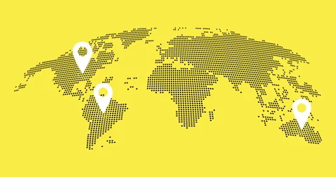Abstract world map animation with pointers. Pins on world map navigation and Stock Footage 269852180
