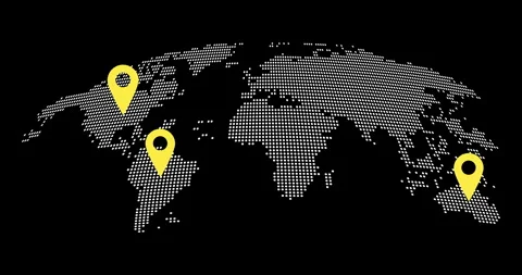 Abstract world map animation with pointers. Pins on world map navigation and Stock Footage 277168774