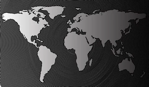 Abstract world map on a background of cylindrical circles. Vector illustratio Stock Illustration