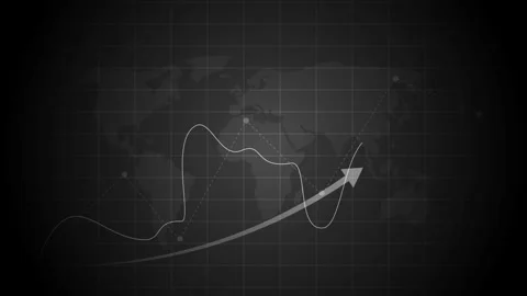 Abstract world map background with grid rising line graph and upward arrow .. Stock Footage 340383559