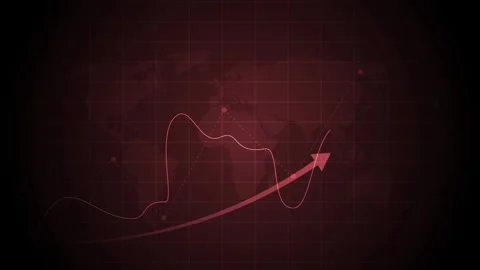 Abstract world map background with grid rising line graph and upward arrow .. Stock Footage 340383596