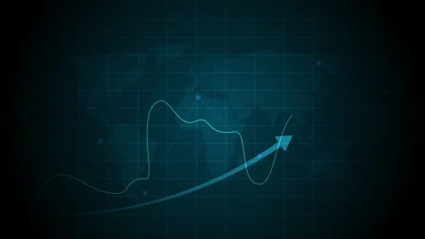 Abstract world map background with grid rising line graph and upward arrow .. Stock Footage 340383621