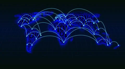 Abstract world map from binary code, global Internet transactions Stock Illustration