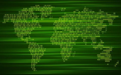 Abstract world map of binary computer code, technology background. Vector ill Illustrazione stock