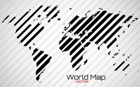 Abstract World map with black and white lines. World stripes map. Vector Stock Illustration