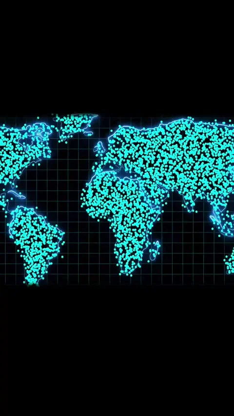 Abstract World Map with Blue Dots and Glowing Lines on a animated Black Gri.. Stock Footage 337463558