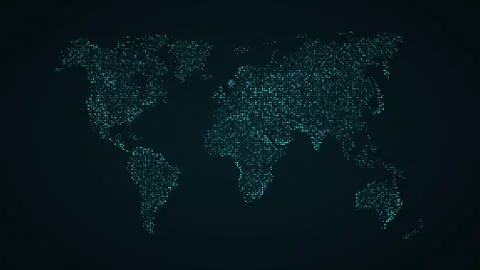 Abstract world map. Blue map of the earth from the square points. Dark backgr Stockillustratie