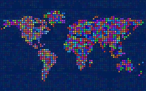 Abstract world map colorful dots, pixels texture Stock Illustration