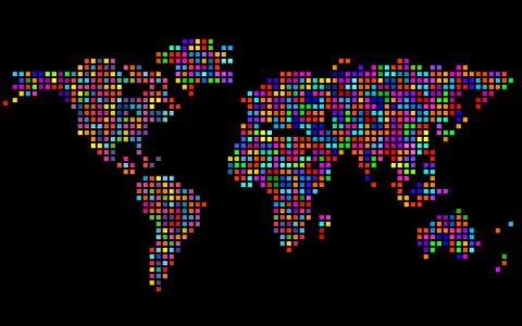 Abstract world map from colorful pixels. Colorful background Stock Illustration