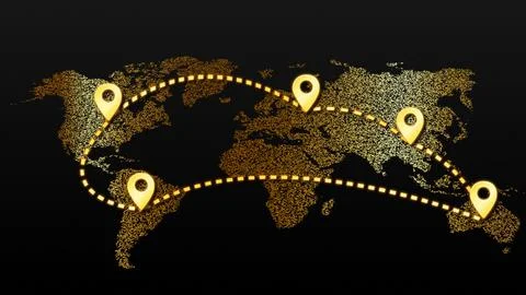 Abstract world map with connecting location points Ilustração Stock