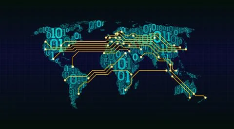 Abstract world map digital binary code with connection printed circuit board Stock Illustration