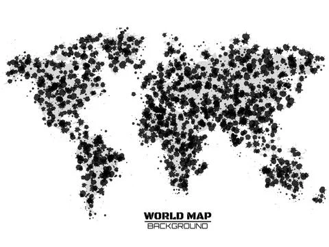Abstract world map in the form of blots, colorful ink splashes, grunge splatt Stock Illustration