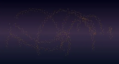 Abstract world map formed by golden glittering particles on dark purple 스톡 일러스트