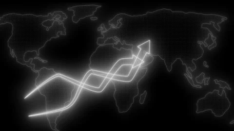 Abstract world map with glowing arrows indicating global connections animatio Video stock 316710404