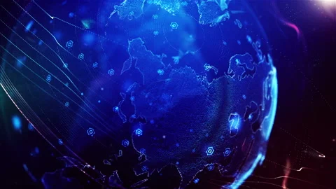 Abstract world map with glowing networks Stock Footage 104332077