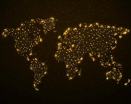 Abstract world map with glowing particles, technology concept, vector Stock Illustration
