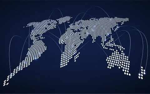 Abstract world map with glowing radial dots, network connection Stock Illustration