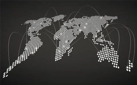 Abstract world map with glowing radial dots, network connection Stock Illustration