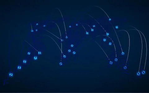 Abstract world map with glowing radial dots, network connection. Vector Stock Illustration