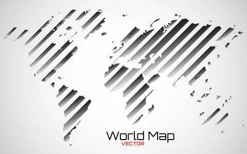 Abstract World map with gradients lines. World stripes map. Vector illustrati Stock Illustration