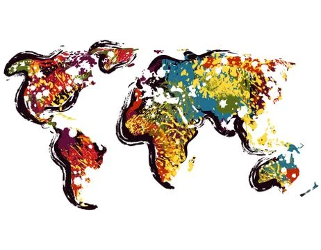 Abstract world map. Hand drawn grunge style art. Stock Illustration