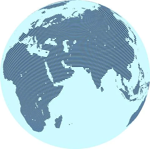 Abstract World map with lines on globe. World stripes map. Vector Stock Illustration