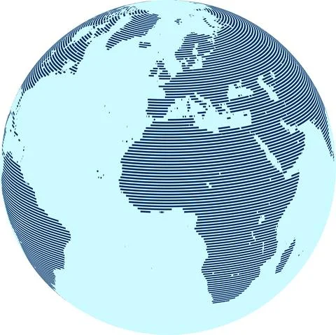 Abstract World map with lines on globe. World stripes map. Vector Stock Illustration