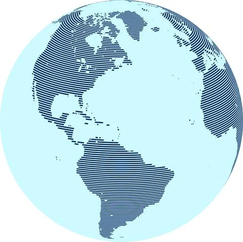 Abstract World map with lines on globe. World stripes map. Vector Stock Illustration