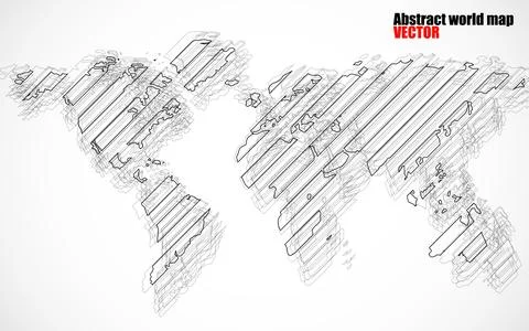 Abstract World map with lines. World stripes map. Vector Stock Illustration
