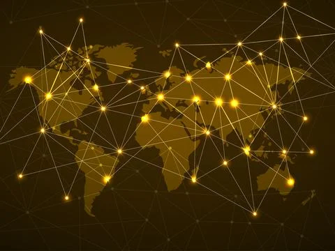 Abstract world map with network connection, technology concept Illustrazione stock