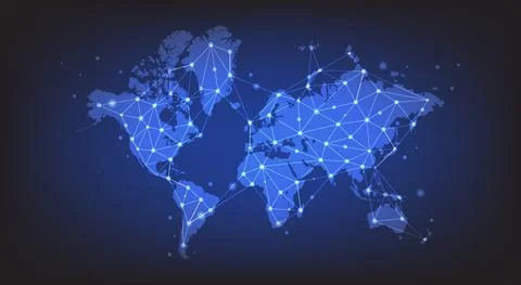 Abstract of world map network. Global social network Stock Illustration