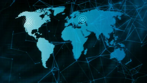 Abstract world map on a plexus background. Motion. Concept of social science and Stock Footage 217396403