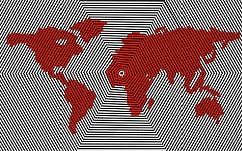 Abstract world map of polygon lines, geography background, halftone concept Stock Illustration