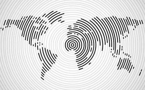 Abstract world map of radial lines. Vector Stock Illustration