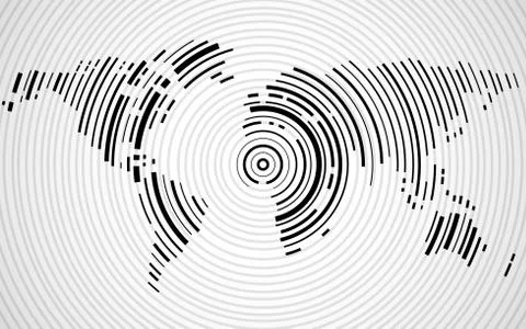 Abstract world map of radial lines. Vector Stock Illustration