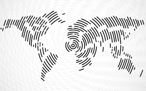Abstract world map of radial lines, halftone concept Stock Illustration