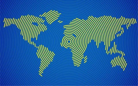 Abstract world map of radial lines, geography background, halftone concept Stock-Illustration