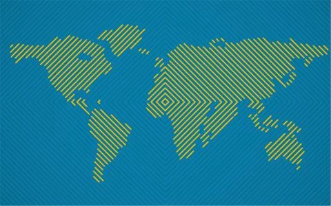 Abstract world map of radial lines, geography background, halftone concept Stock Illustration