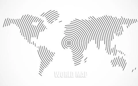 Abstract world map of radial lines, global world map halftone concept. Vector Stock Illustration