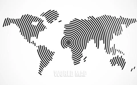 Abstract world map of radial lines, global world map halftone concept. Vector Stock Illustration