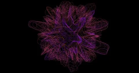 Abstract writhing circle lines of different colors on a black background. Vec Stock Illustration