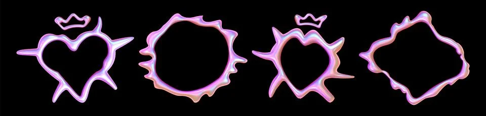 Abstract y2k chrome frames set isolated on black Stock Illustration