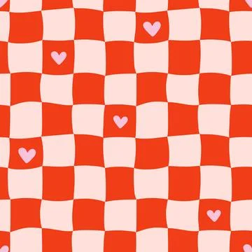 Abstract Y2K seamless pattern. Psychedelic wavy checkered board background Illustrazione stock