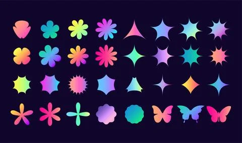 Abstract Y2K Simple geometric Gradient Shapes set. Vector Modern icons. Neon Stock Illustration