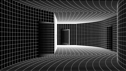 Abstract y2k styled computer background. Sci-fi architecture interior with retro Stock Illustration