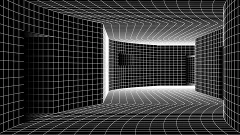 Abstract y2k styled computer background. Sci-fi architecture interior with retro Stock Illustration