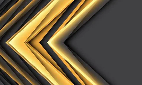 Abstract yellow arrow geometric shadow direction on dark grey with blank spac Stock Illustration