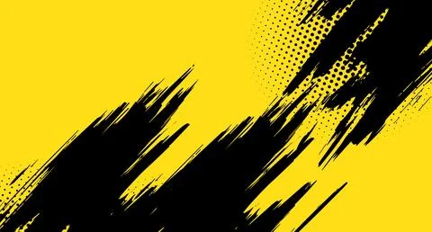 Abstract yellow background with black brush strokes and halftone pattern Stock Illustration