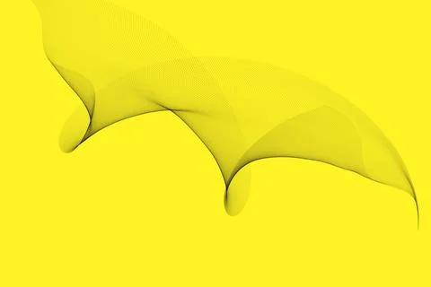 Abstract yellow background with flowing dark lines and digital wave pattern. Illustrazione stock